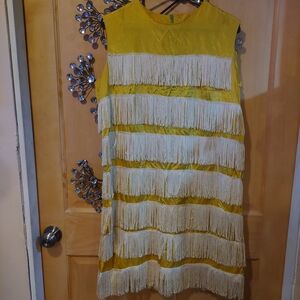 Yellow Fringe Sleeveless Dress